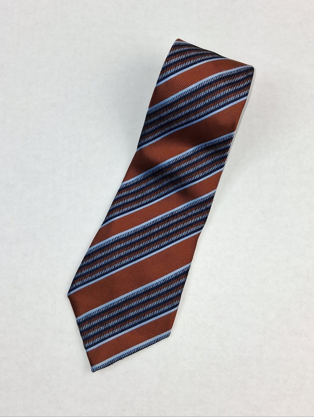Ermenegildo Zegna Brown Light Blue Stripe 100% Silk Repp Necktie